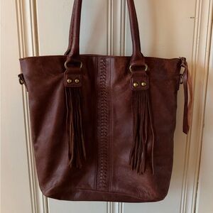 Lucky Brand Dark Brown Leather Tote with Fringe